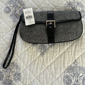 Banana Republic Leather & Wool Herringbone Wristlet